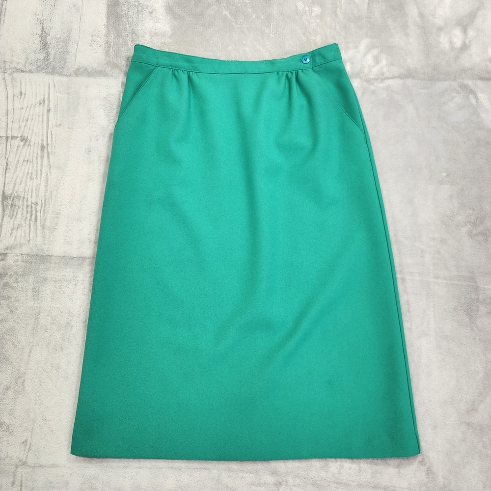 Vintage Donnkenny Skirt Womens‎ 14 Green Twill Pencil Midi Pockets Button Office